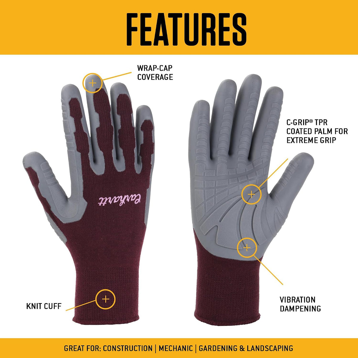 Carhartt Women's C-Grip Glove, Dusty Plum, Small (Pack of 1)
