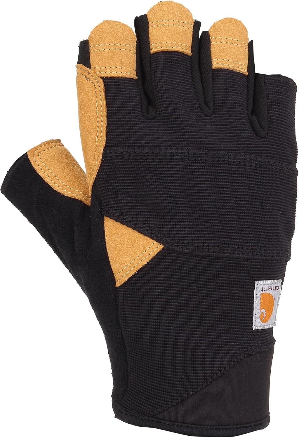 Carhartt Men's Padded Palm Fingerless Glove with Breathable Spandex and Synthetic Leather