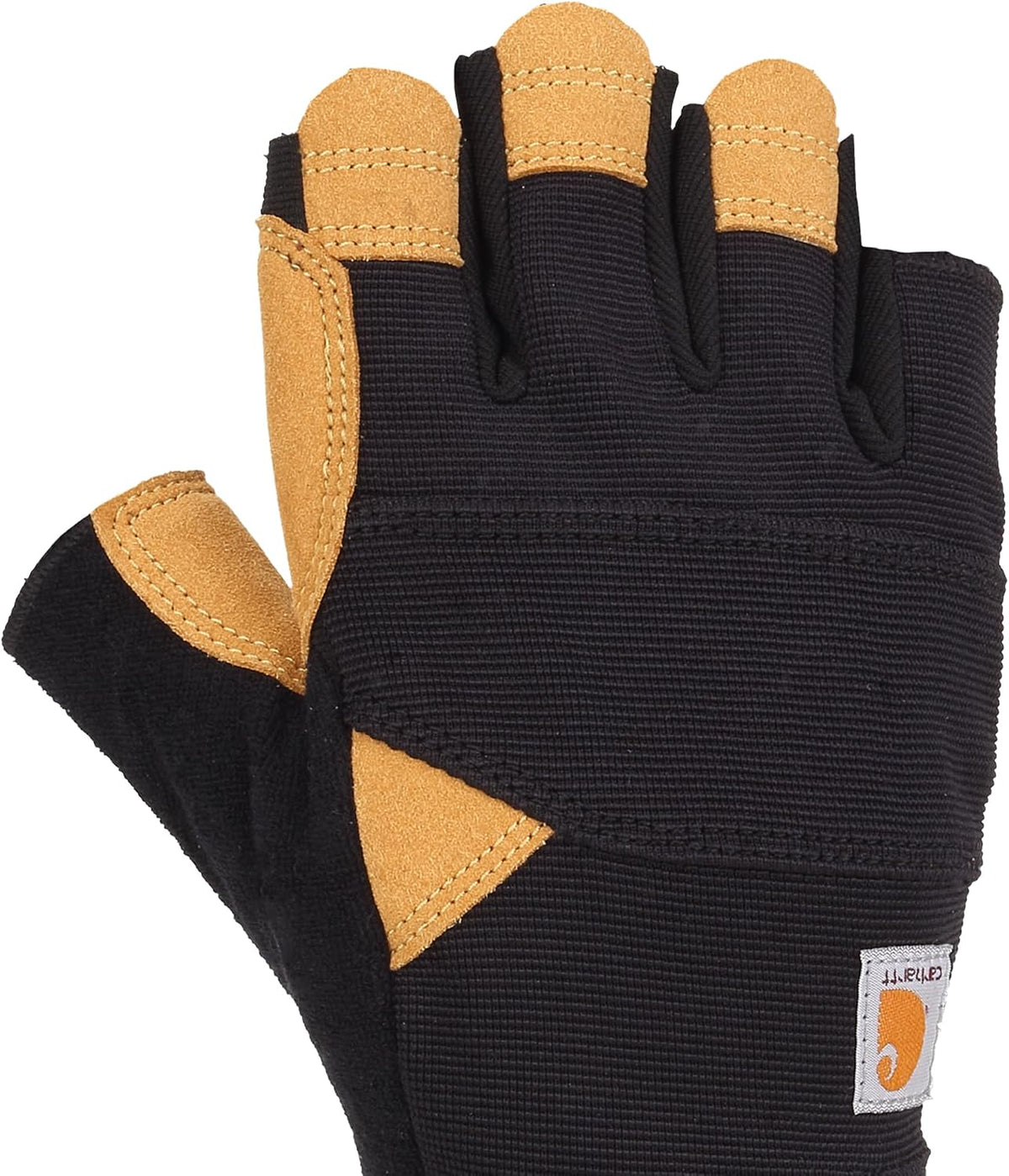 Carhartt Men's Padded Palm Fingerless Glove with Breathable Spandex and Synthetic Leather